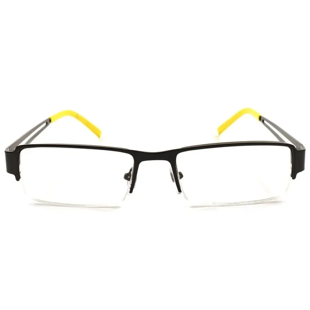 Fashion Black Yellow Rectangle Half Frame Mens Womens 2.50 Reading Glasses E25E